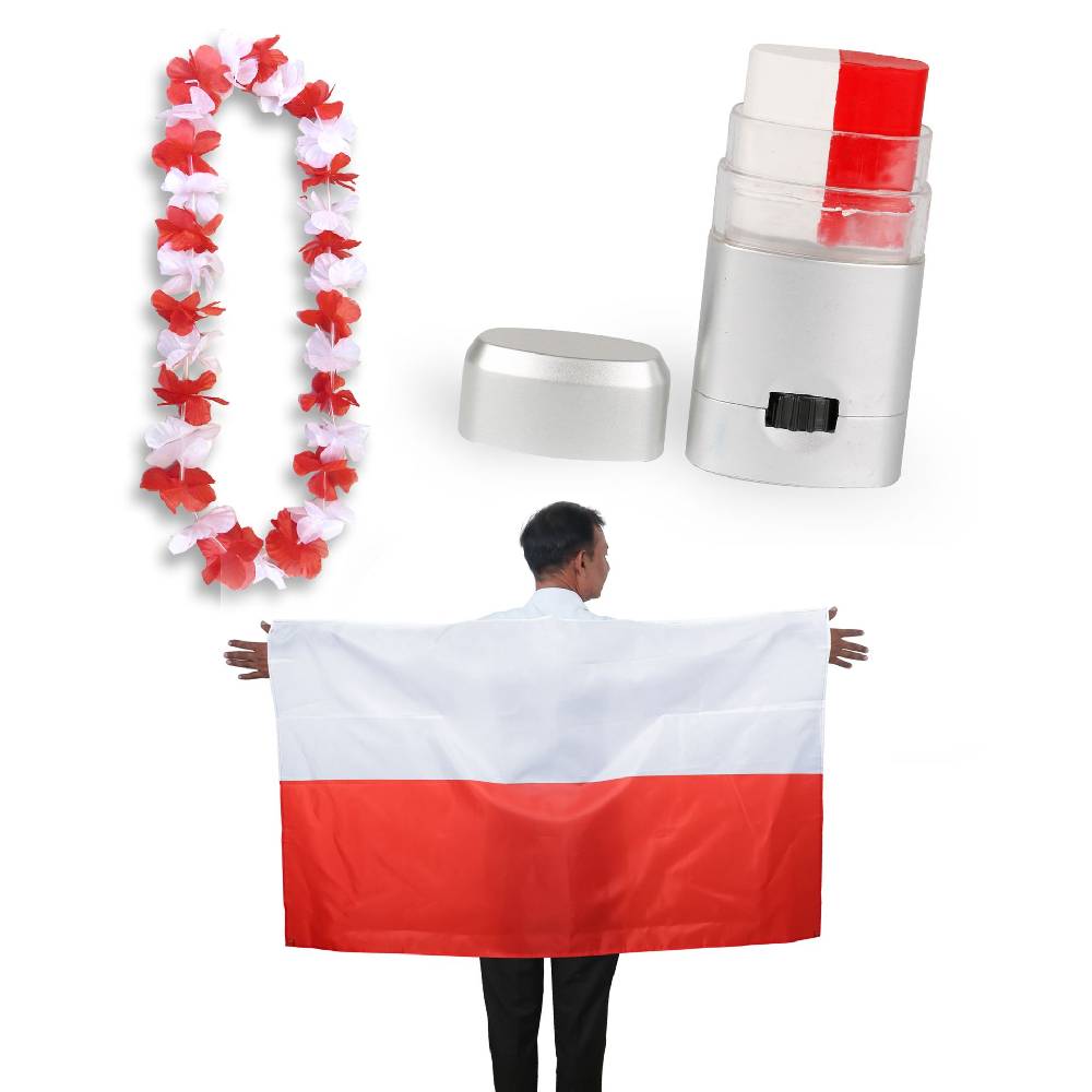 Sonia Originelli Fan-Paket EM "Polen" Poland Polska Fußball Hawaiikette Schminkstift Poncho