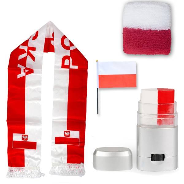 Sonia Originelli FAN PAKET EM "Polen" Poland Polska Fußball Schal Schminke Schweißband Mini Flagge