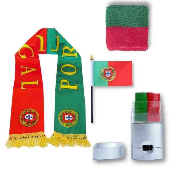 Sonia Originelli FAN PAKET EM "Portgual" Fußball Schal Schminke Schweißband Mini Flagge