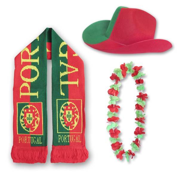 Sonia Originelli FAN PAKET EM "Portugal" Fußball Schal Blumenkette Cowboy-Hut