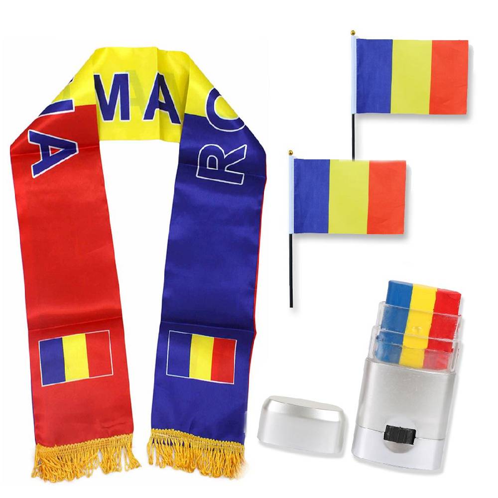 Sonia Originelli FAN PAKET EM "Rumänien" Fußball Schal Schminke 2x Mini Flagge