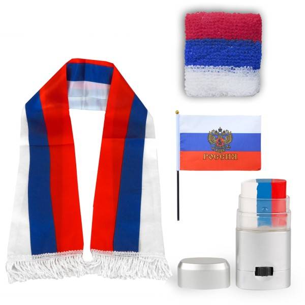 Sonia Originelli FAN PAKET EM "Russland" Russia Fußball Schal Schminke Schweißband Mini Flagge