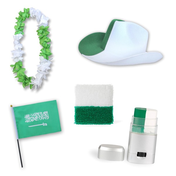 Sonia Originelli Fan-Paket EM "Saudi-Arabien" Saudi Arabia Fußball Hut Kette Schminke Schweißband Flagge