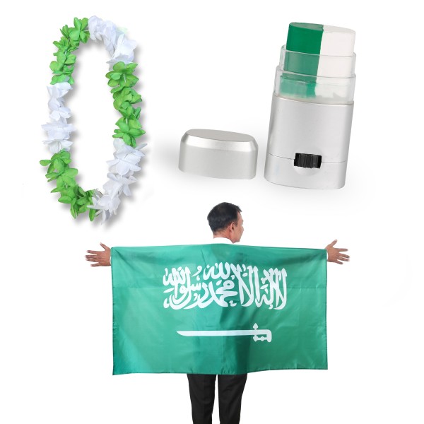 Sonia Originelli Fan-Paket EM "Saudiarabien" Saudia Arabia Fanset Fußball Hawaiikette Schminkstift Poncho