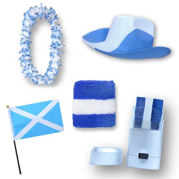 Sonia Originelli Fan-Paket EM "Schottland" Scotland Fußball Hut Kette Schminke Schweißband Flagge