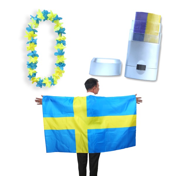 Sonia Originelli Fan-Paket EM "Schweden" Sweden Fanset Fußball Hawaiikette Schminkstift Poncho