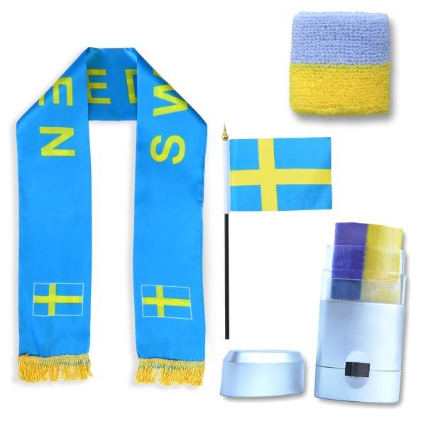 Sonia Originelli FAN PAKET EM "Schweden" Sweden Fußball Schal Schminke Schweißband Mini Flagge