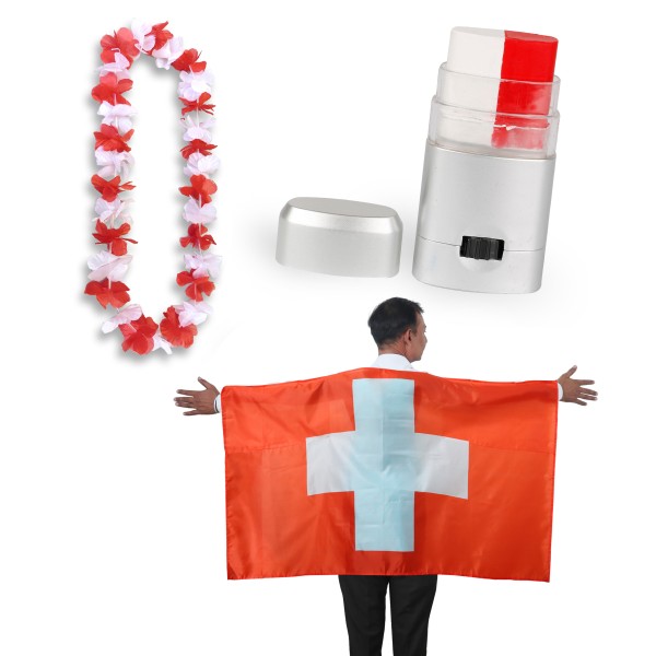 Sonia Originelli Fan-Paket EM "Schweiz" Switzerland Fußball Hawaiikette Schminkstift Poncho