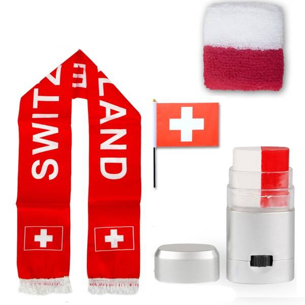 Sonia Originelli FAN PAKET EM "Schweiz" Switzerland Schal Schminke Schweißband Mini Flagge