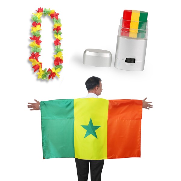 Sonia Originelli Fan-Paket EM "Senegal" Fanset Fußball Hawaiikette Schminkstift Poncho