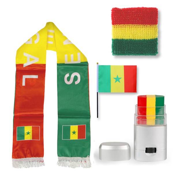 Sonia Originelli FAN PAKET EM "Senegal" Fußball Schal Schminke Schweißband Mini Flagge
