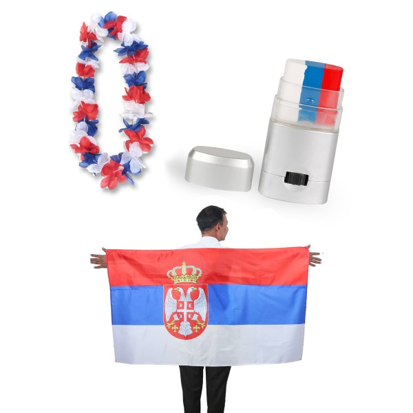 Sonia Originelli Fan-Paket EM "Serbien" Serbia Fanset Fußball Hawaiikette Schminkstift Poncho