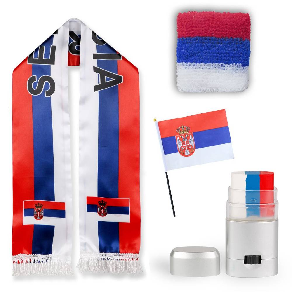 Sonia Originelli FAN PAKET EM "Serbien" Serbia Fußball Schal Schminke Schweißband Mini Flagge