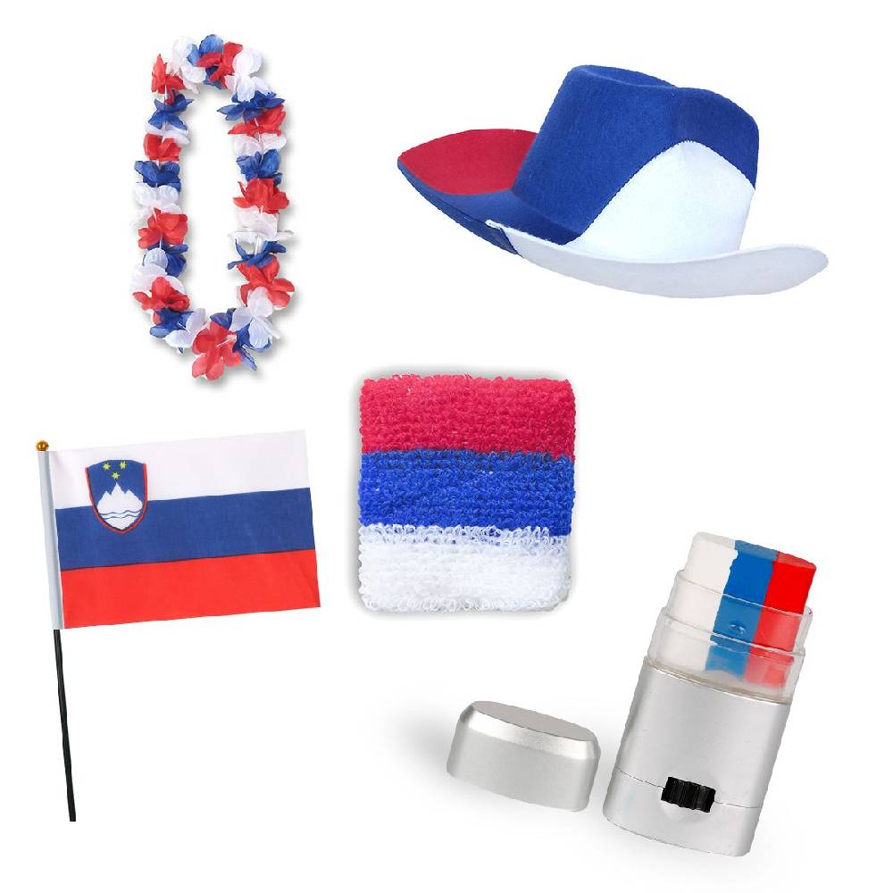 Sonia Originelli Fan-Paket EM "Slowenien" Slovenia Fußball Hut Kette Schminke Schweißband Flagge