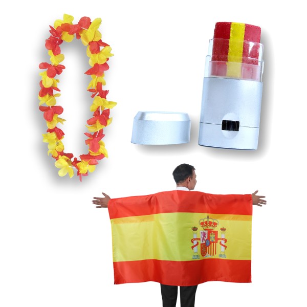 Sonia Originelli Fan-Paket EM "Spanien" Spain Espana Fanset Fußball Hawaiikette Schminkstift Poncho