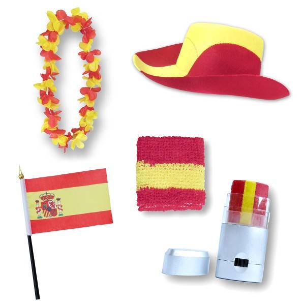 Sonia Originelli Fan-Paket EM "Spanien" Spain Espana Fußball Hut Kette Schminke Schweißband Flagge