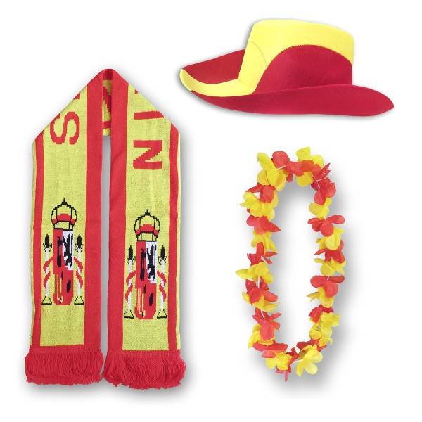 Sonia Originelli FAN PAKET EM "Spanien" Spain Spana Fußball Schal Blumenkette Cowboy-Hut