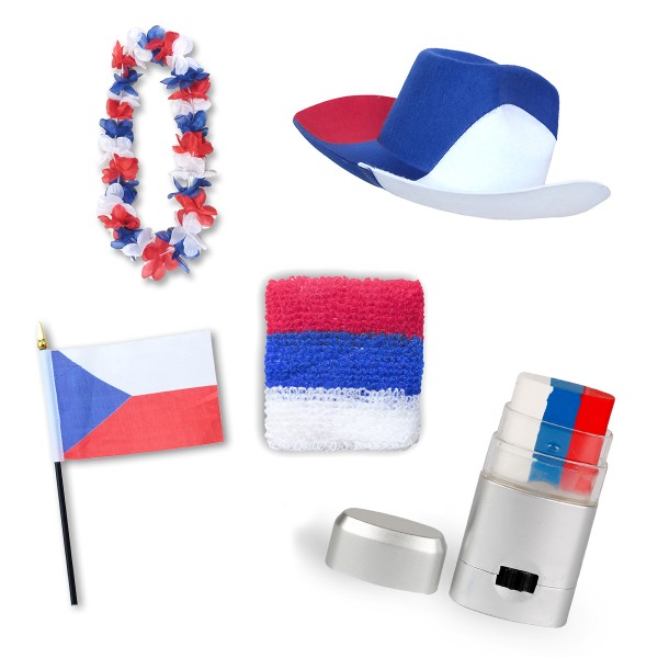 Sonia Originelli Fan-Paket EM "Tschechien" Czech Republic Fußball Hut Kette Schminke Schweißband Flagge