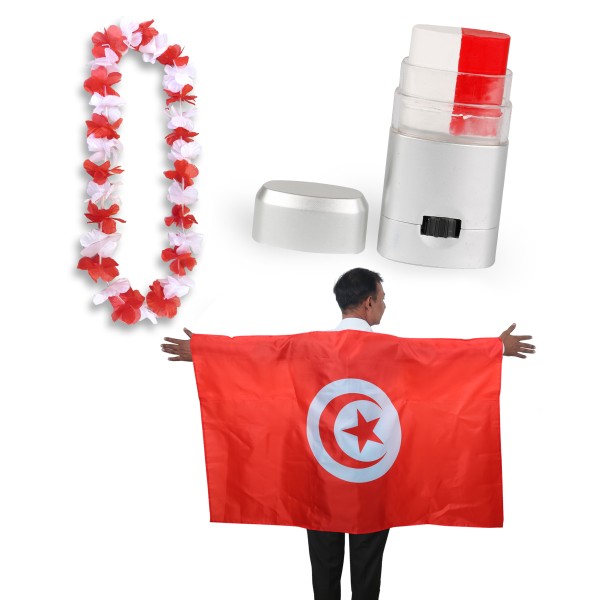 Sonia Originelli Fan-Paket EM "Tunesien" Tunisia Fanset Fußball Hawaiikette Schminkstift Poncho