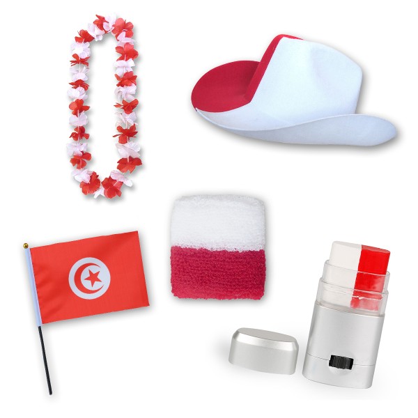 Sonia Originelli Fan-Paket EM "Tunesien" Tunisia Fußball Hut Kette Schminke Schweißband Flagge