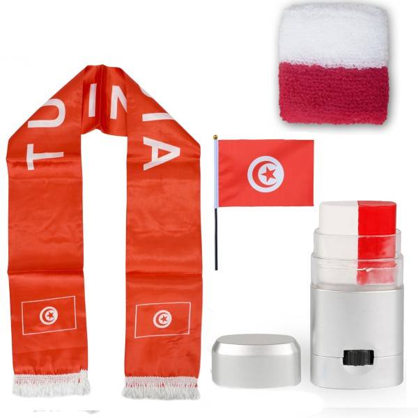 Sonia Originelli FAN PAKET EM "Tunesien" Tunisia Fußball Schal Schminke Schweißband Mini Flagge