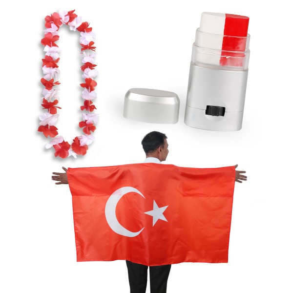 Sonia Originelli Fan-Paket EM "Türkei" Turkey Fußball Hawaiikette Schminkstift Poncho