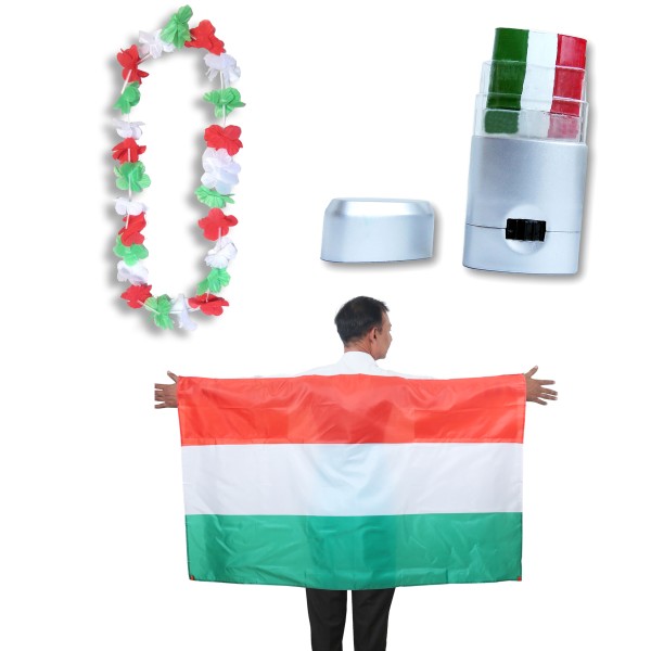 Sonia Originelli Fan-Paket EM "Ungarn" Hungary Fanset Fußball Hawaiikette Schminkstift Poncho