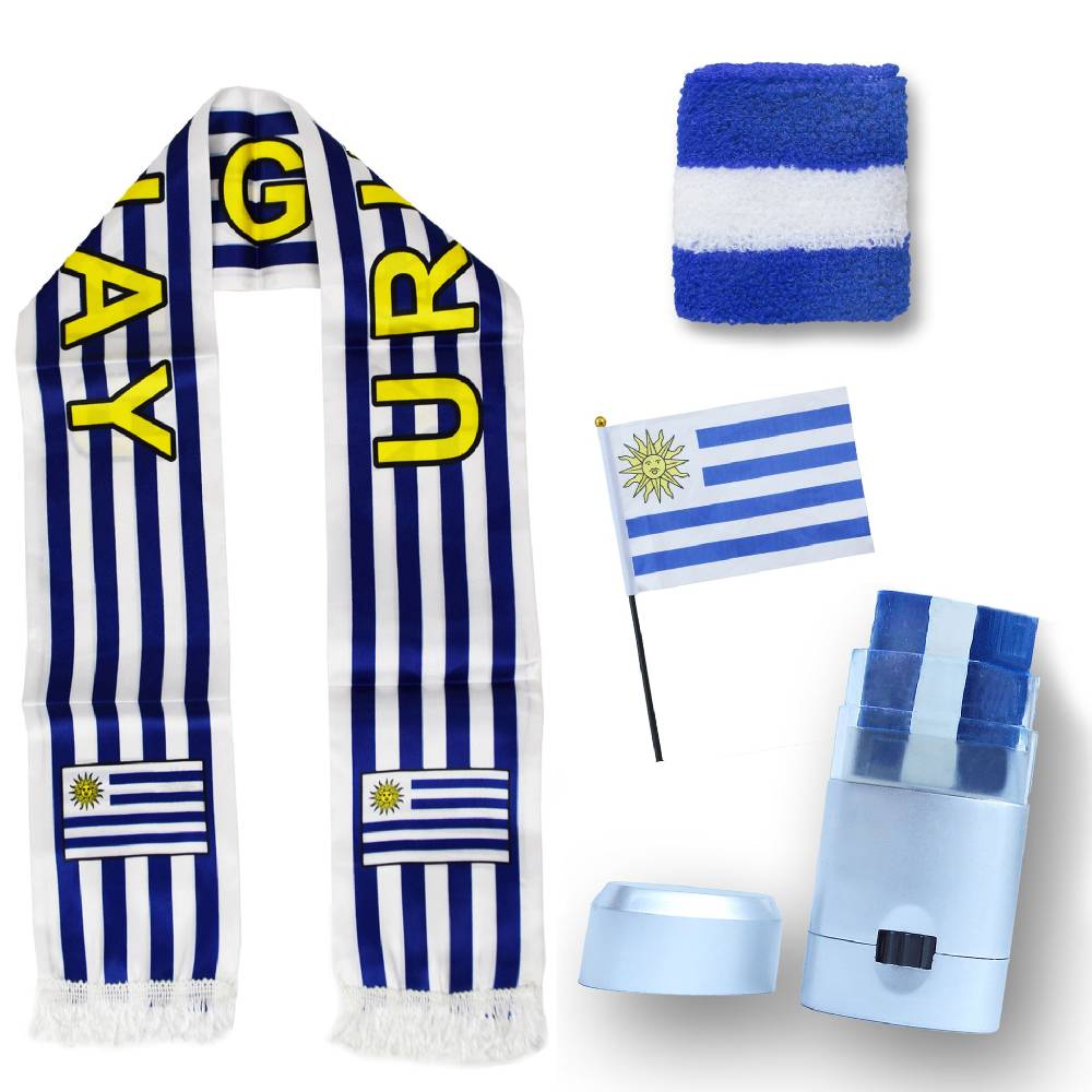 Sonia Originelli FAN PAKET EM "Uruguay" Fußball Schal Schminke Schweißband Mini Flagge