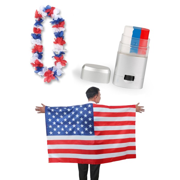 Sonia Originelli Fan-Paket EM "USA" America United States Amerika Fanset Fußball Hawaiikette Schminkstift Poncho