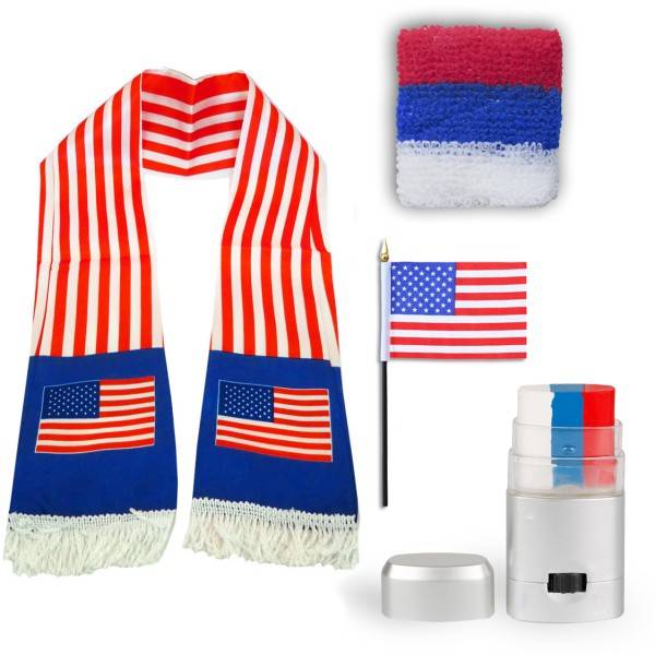 Sonia Originelli FAN PAKET EM "USA" Fußball Schal Schminke Schweißband Mini Flagge