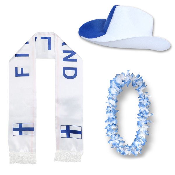 Sonia Originelli Fan-Paket "Finnland" WM EM Fußball Schal Hawaiikette Hut Fanartikel