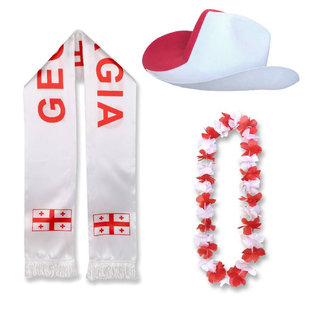 Sonia Originelli Fan-Paket "Georgien" Georgia WM EM Fußball Schal Hawaiikette Hut Fanartikel