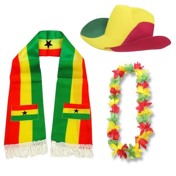 Sonia Originelli Fan-Paket "Ghana" WM EM Fußball Schal Hawaiikette Hut Fanartikel