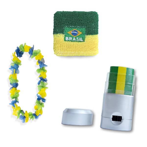 Sonia Originelli Fan-Paket Girls EM "Brasilien" Brazil Fußball Hawaiikette Schminke Schweißband