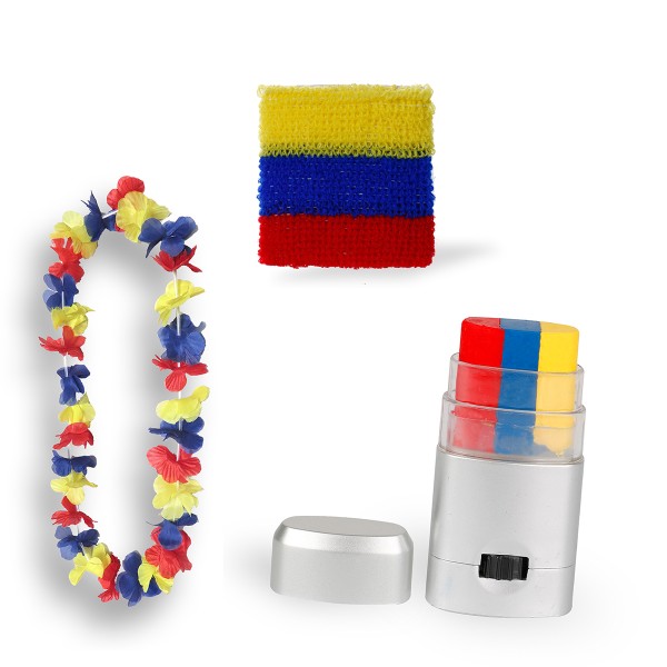 Sonia Originelli Fan-Paket Girls EM "Kolumbien" Colombia Fußball Hawaiikette Schminke Schweißband