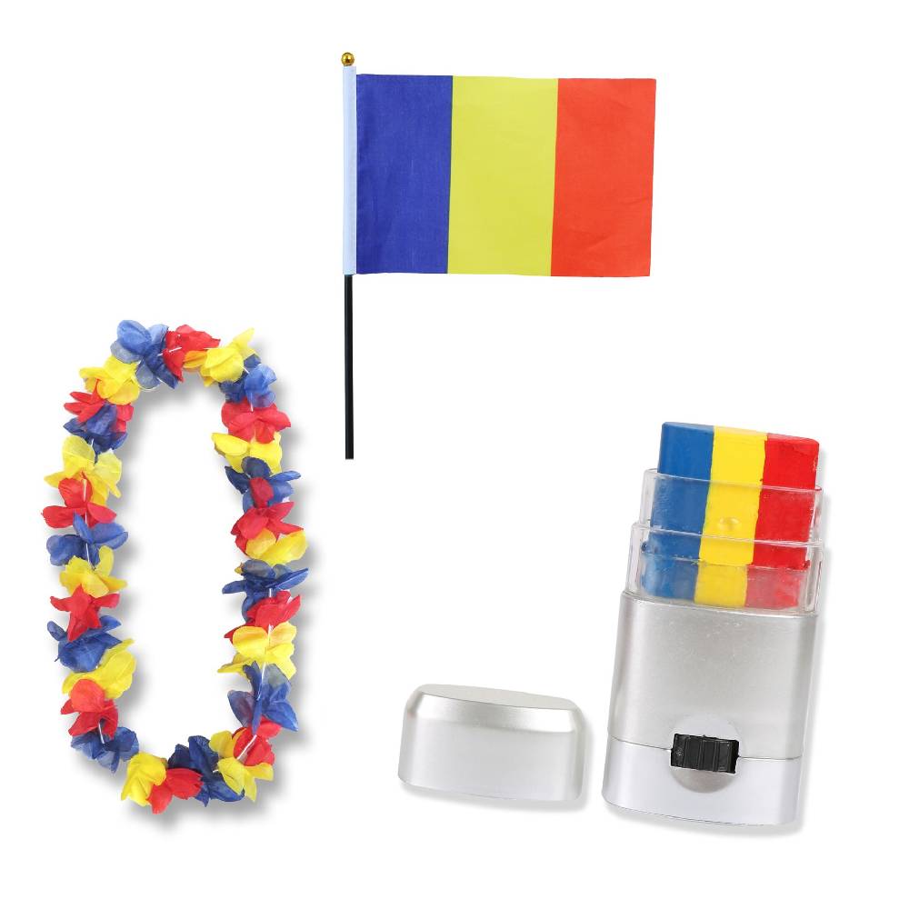 Sonia Originelli Fan-Paket Girls EM "Rumänien" Rumania Fußball Hawaiikette Schminke Flagge