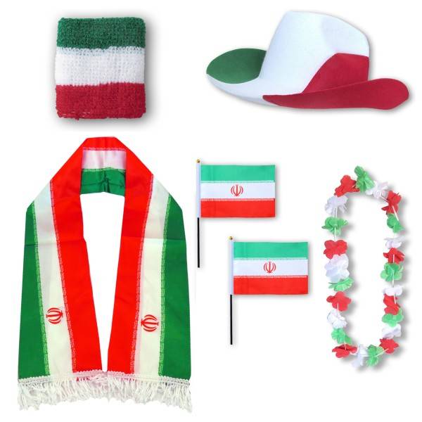 Sonia Originelli Fan-Paket "Iran" WM EM Fußball Schal Hawaiikette Hut Schweissband Fahne Flagge