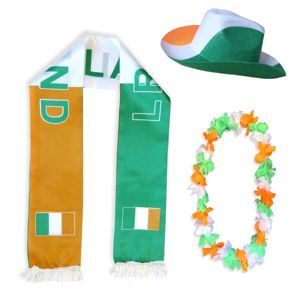 Sonia Originelli Fan-Paket "Irland" WM EM Fußball Schal Hawaiikette Hut Fanartikel