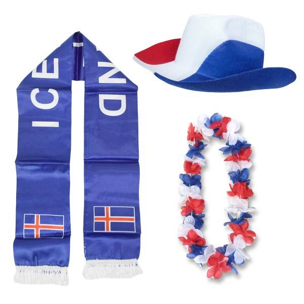 Sonia Originelli Fan-Paket "Island" Iceland WM EM Fußball Schal Hawaiikette Hut Fanartikel