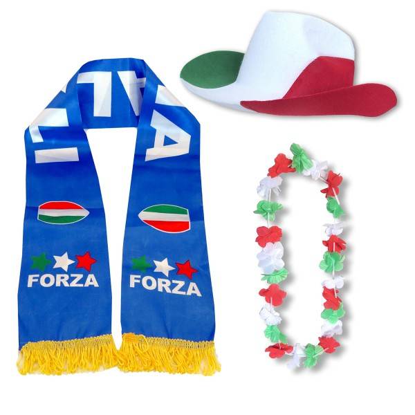 Sonia Originelli Fan-Paket "Italien" Italy Italia WM EM Fußball Schal Hawaiikette Hut Fanartikel
