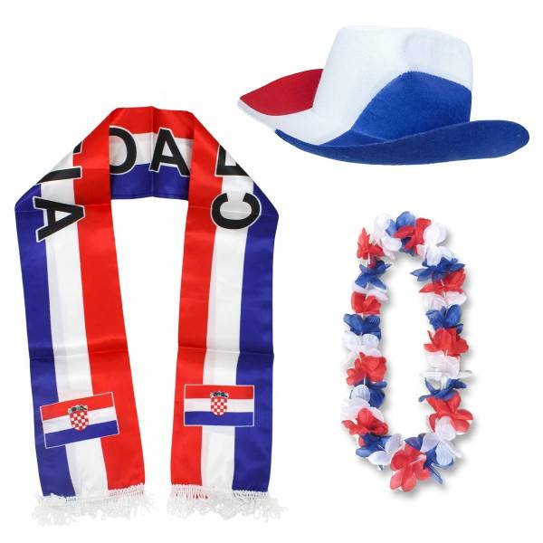 Sonia Originelli Fan-Paket "Kroatien" Croatia WM EM Fußball Schal Hawaiikette Hut Fanartikel
