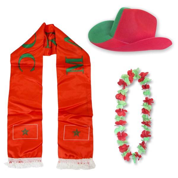 Sonia Originelli Fan-Paket "Marokko" Morocco WM EM Fußball Schal Hawaiikette Hut Fanartikel