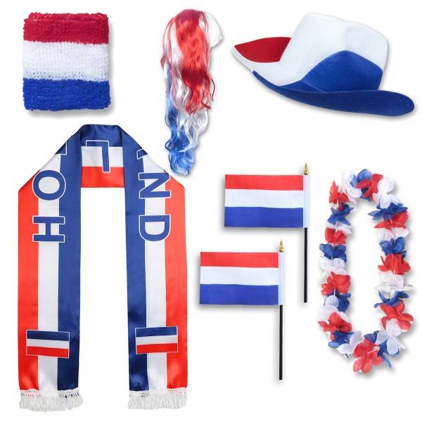 Sonia Originelli Fan-Paket "Niederlande" Netherlands Holland WM EM Fußball Schal Hawaiikette Hut Schweissband Fahne