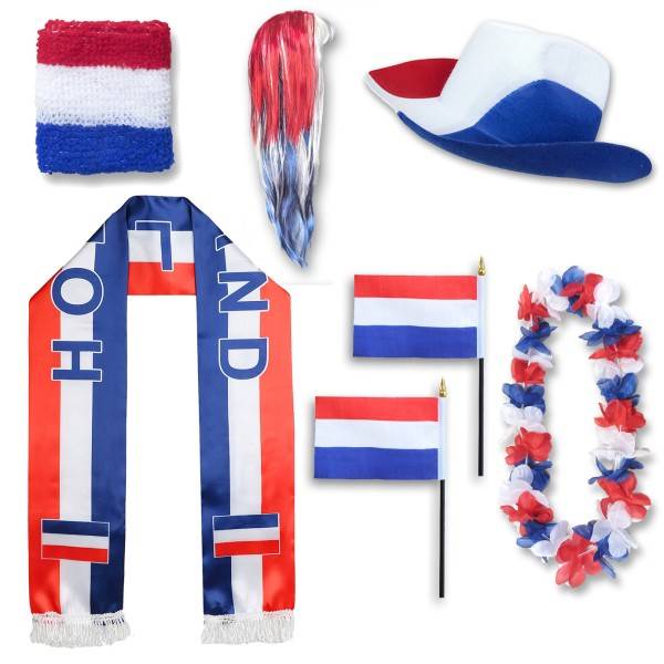 Sonia Originelli Fan-Paket "Niederlande" Netherlands Holland WM EM Fußball Schal Hawaiikette Hut Schweissband Fahne