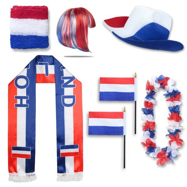 Sonia Originelli Fan-Paket "Niederlande" Netherlands Holland WM EM Fußball Schal Hawaiikette Hut Schweissband Fahne