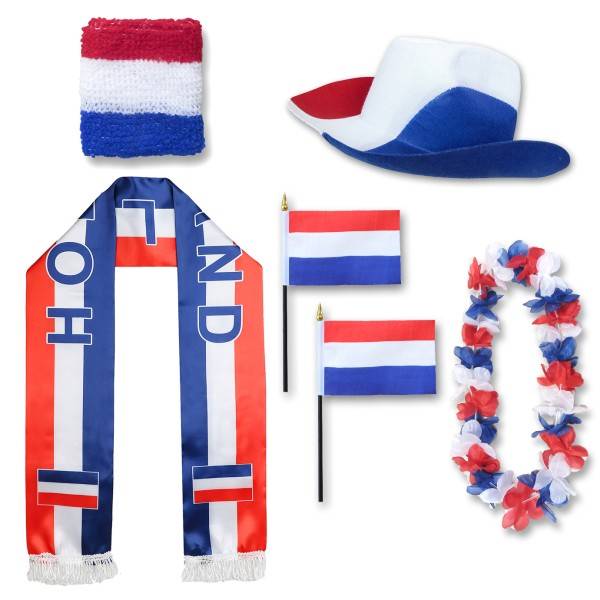Sonia Originelli Fan-Paket "Niederlande" Netherlands Holland WM EM Fußball Schal Hawaiikette Hut Schweissband Fahne