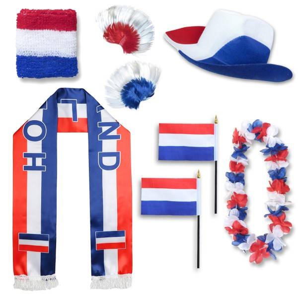 Sonia Originelli Fan-Paket "Niederlande" Netherlands Holland WM EM Fußball Schal Hawaiikette Hut Schweissband Fahne