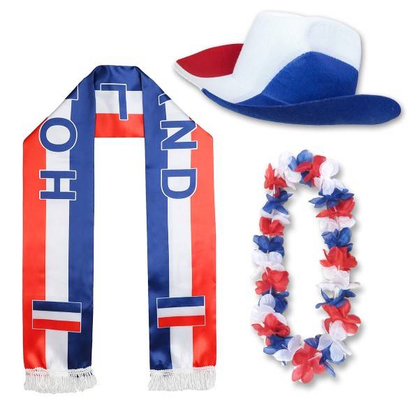 Sonia Originelli Fan-Paket "Niederlande" Netherlands Holland WM EM Fußball Schal Hawaiikette Hut Fanartikel