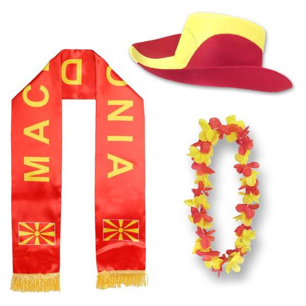 Sonia Originelli Fan-Paket "Nordmazedonien" North Macedonia WM EM Fußball Schal Hawaiikette Hut Fanartikel