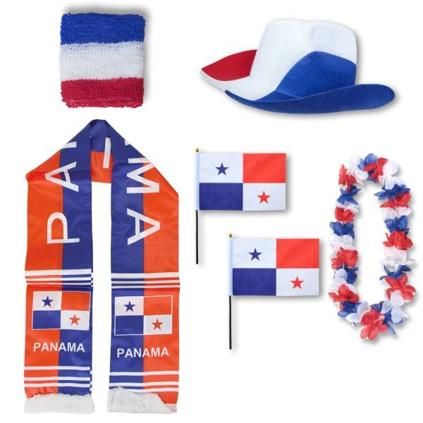 Sonia Originelli Fan-Paket "Panama" WM EM Fußball Schal Hawaiikette Hut Schweissband Fahne Flagge